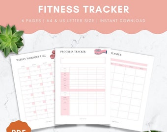 Minimalist Fitness Tracker to Keep Track of Your Fitness and Health Progress, Printable PDF US Letter & A4