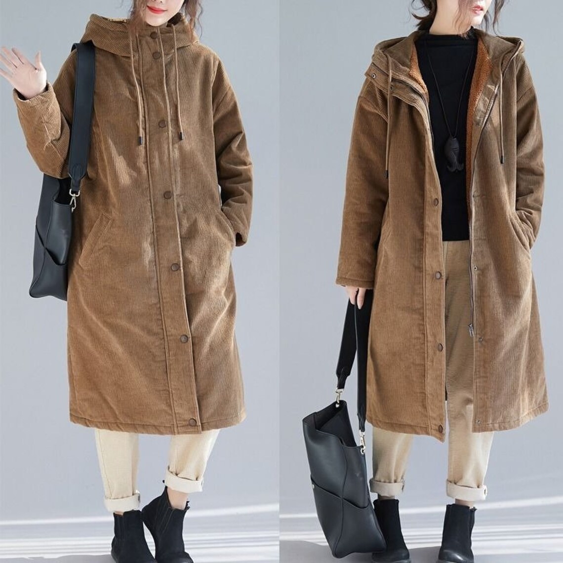 Vintage Corduroy Coat Women Brown Corduroy Jacket Loose Etsy