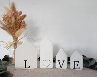 Love Häuserset / Dekohäuser / Häuserdeko aus Raysin / weiß / Scandi
