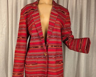 Vintage Woven Blazer from the 1990s by Tracy Evans, Western, Red, Size Small