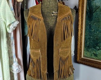 Vintage Suede Fringe Vest from the 1970s by Schott, Cropped, Leather, Women's Small