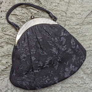 Vintage Purse Black Tapestry Handbag from the 1950s 1960s Kiss Clasp Purse by Garay Floral Pattern Unique Purse