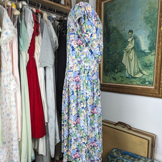 Vintage Floral Chiffon Dress with Pearly Buttons … - image 3