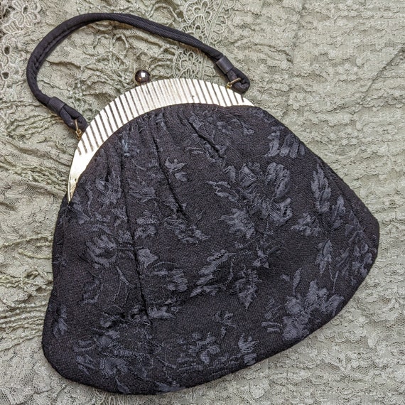 Vintage Purse Black Tapestry Handbag from the 195… - image 1
