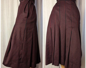 Vintage Striped Skirt from the 1980s by Perry Ellis, Midi, Size Small, Red and Black, Pleated