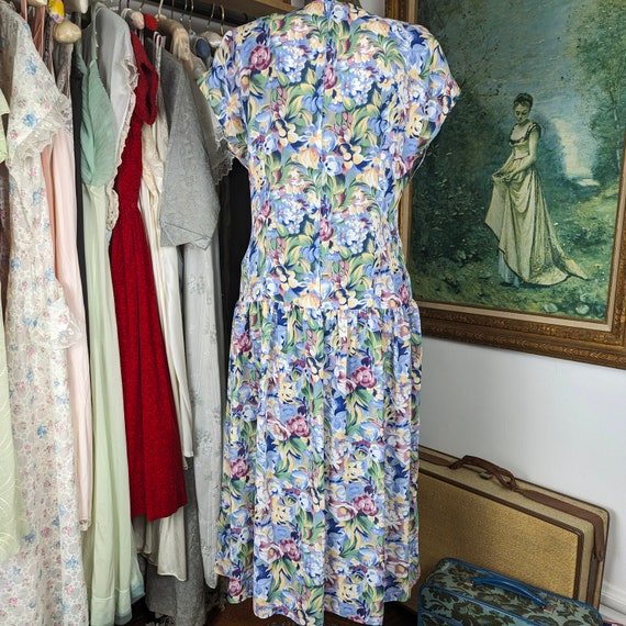 Vintage Floral Chiffon Dress with Pearly Buttons … - image 4