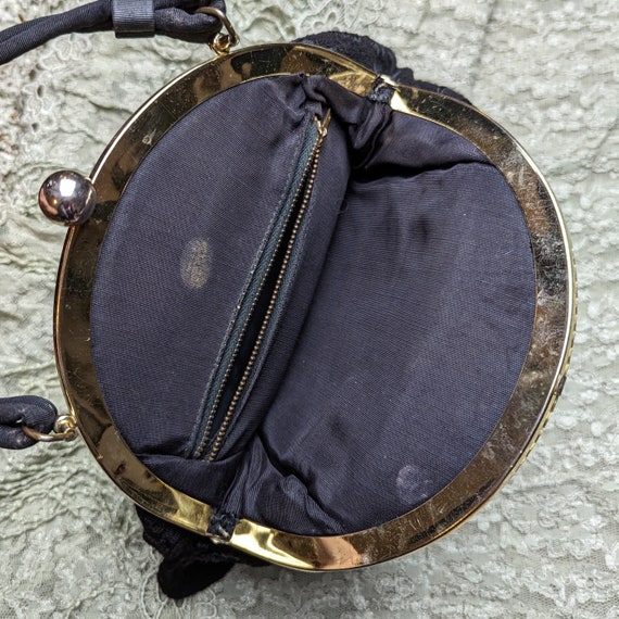 Vintage Purse Black Tapestry Handbag from the 195… - image 3
