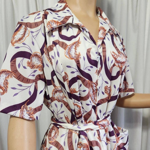 Vintage Feather Pattern Dress from the 1980s Belt… - image 2
