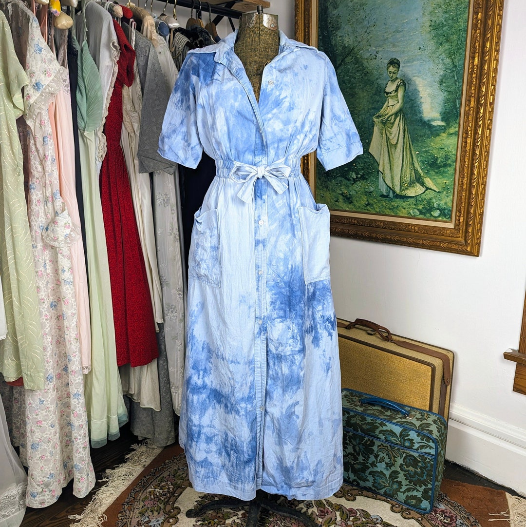Acid Wash Retro Half Sleeve Flared Denim Dress