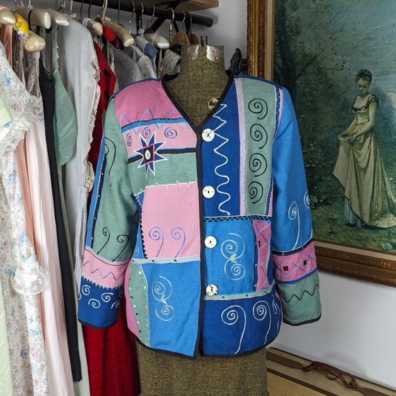 Vintage Patchwork Jacket from the 1990s, Eclectic… - image 1
