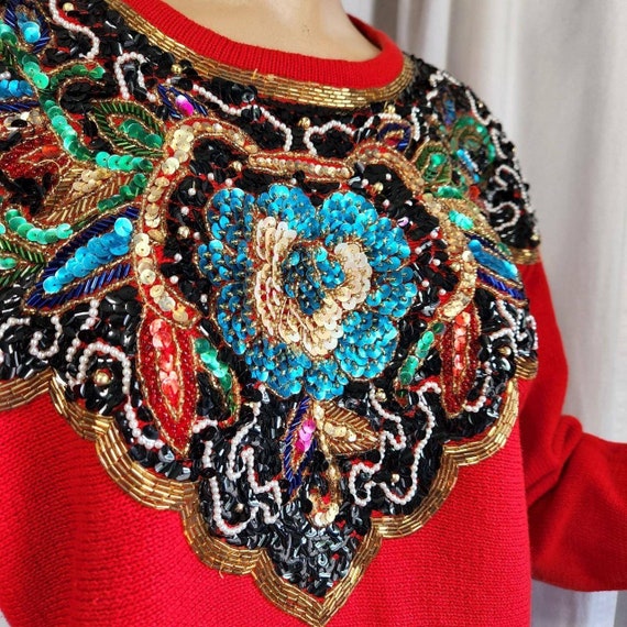 80’s Heavily Beaded Black Gold Crewneck Sweater by Victoria Harbour main image 0