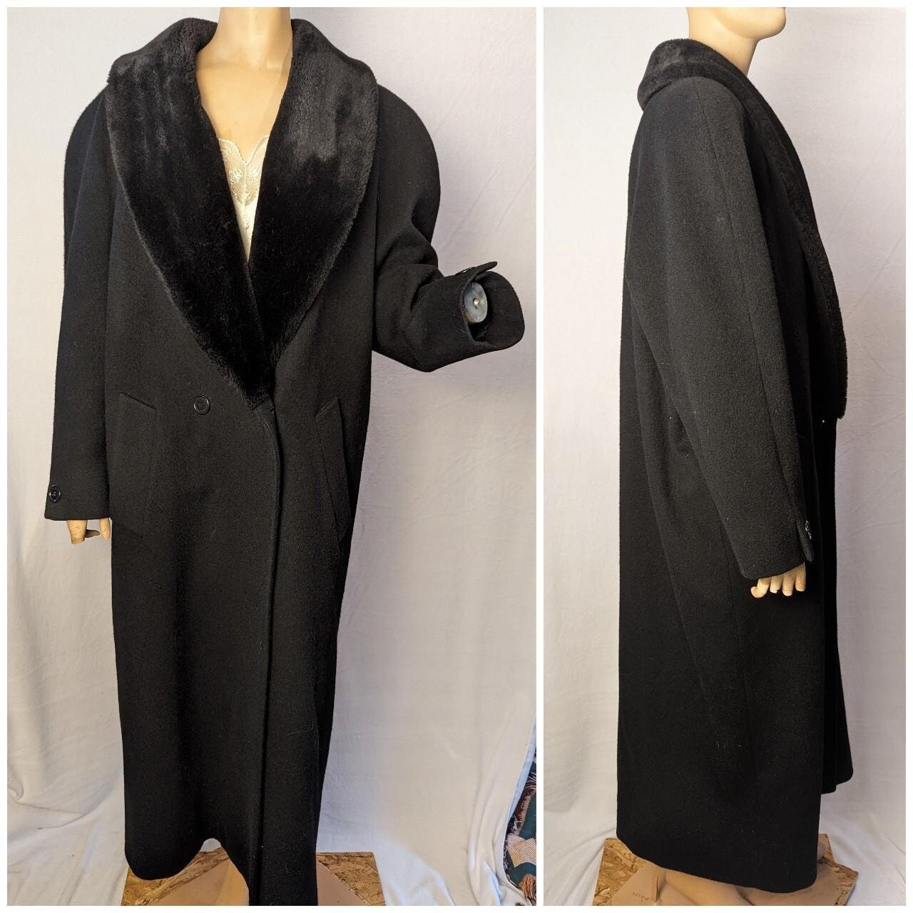 Y2K Black Fur COAT Vintage 2000's Fur Jacket Satin Belt Long
