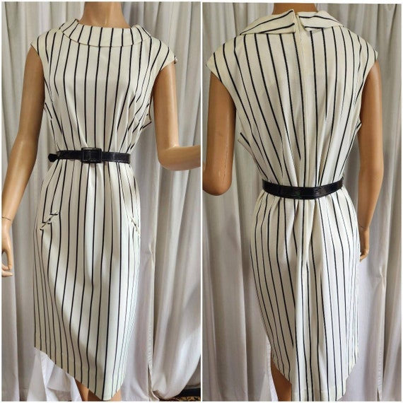 Vintage Pinstripe Dress from the 1960s Sleeveless… - image 1