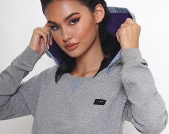 CD LAZY Gray Cropped Sweatshirt | Hoodie Longsleeve | Women Sweater