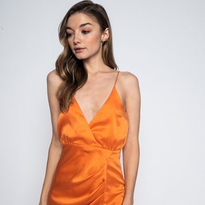 Orange Silk Dress Slip Silk Dress Bridesmaid Dress Midi Slip Dress image 3