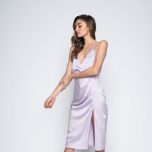 Lilac Silk Slip Dress: Lavender Midi Bridesmaid Dress