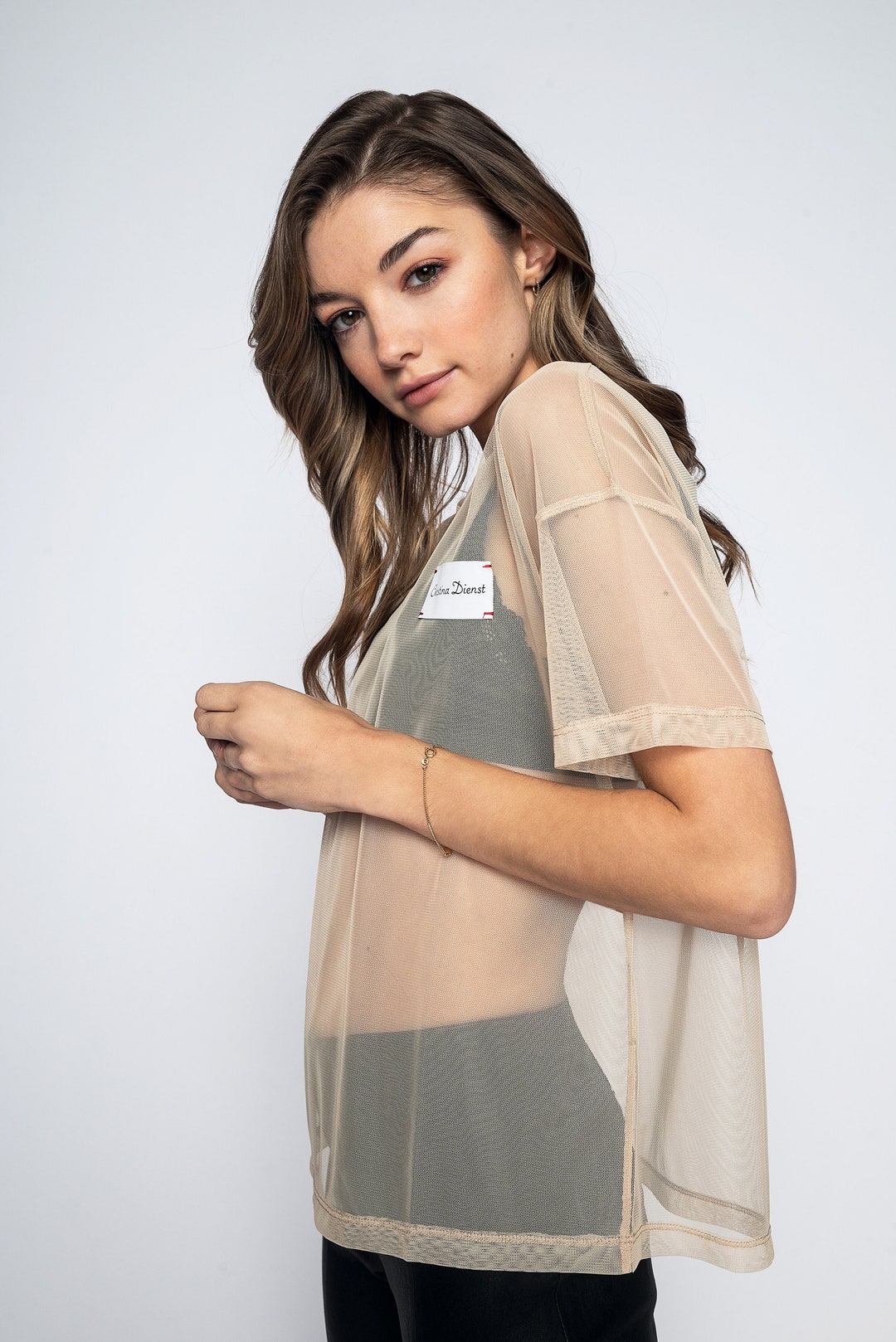 トップス werthy SHEER DRESS TEE WDIRARA Women's Glitter Sheer See Through Short Sleeve Mesh