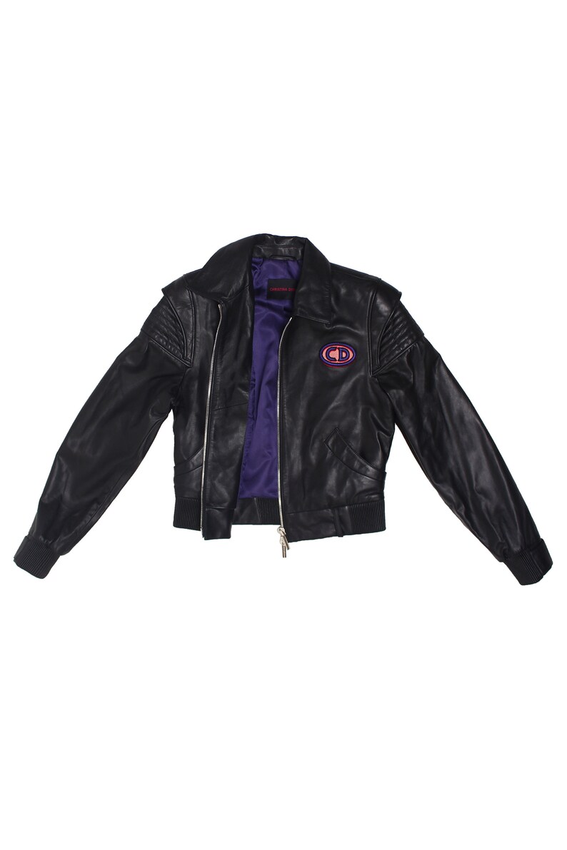 Black Leather Jacket Biker Style Motorcycle Women's Jacket Silver Hardware Purple Lining image 4