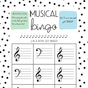 Musical Bingo, Music Teacher, Game for Music Students, Fun Music Game