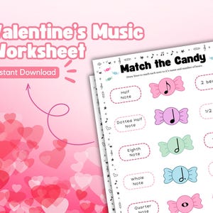 Valentine&#39;s Themed | Music Note & Rhythm Matching Game | Printable Music Theory Worksheet for Students, Teachers and Homeschool