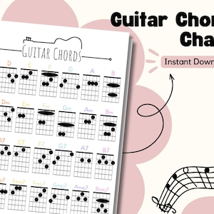 Guitar Chord Chart Poster, Beginner Guitar Chords, Bar Chords, Basic Guitar Chords, Printable Chords Chart, Easy Chords, Instant Download