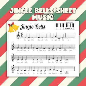 Jingle Bells Sheet Music for Beginner, Christmas Sheet Music, Piano Songs, Teach Piano, Music Teacher, Piano Lessons, Easy Piano, Printable