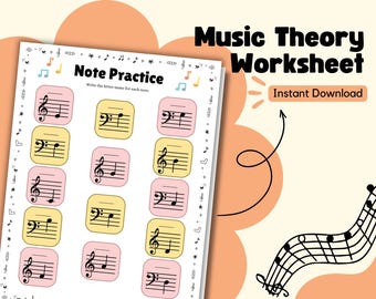 Afdrukbaar werkblad muziektheorie: vul de lege plekken in met muzikale alfabetletters, ideaal voor beginners, klassikaal en privélessen