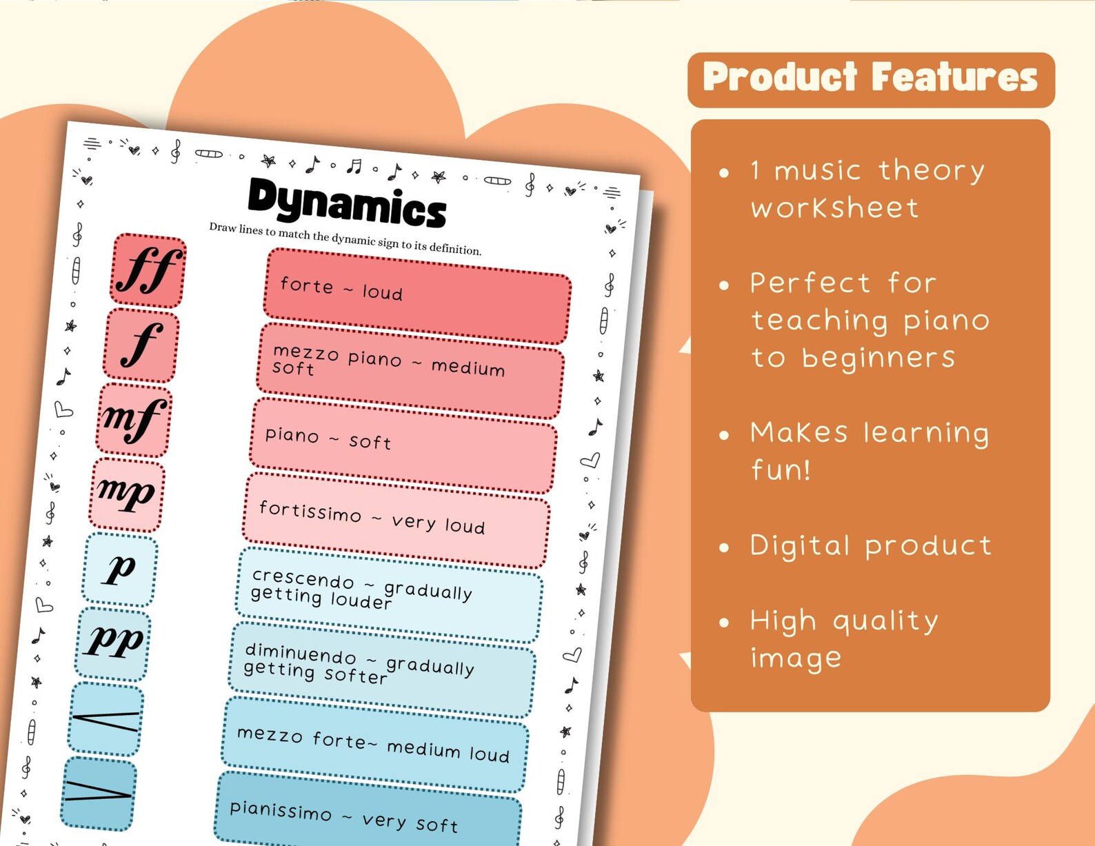 Music Theory Worksheet: Dynamic Signs (forte, Piano, Crescendo ...