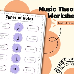 Music Note Matching Worksheet Printable – Fun Music Theory Activity for Learning Note Names & Beats | Perfect for Teachers and Students