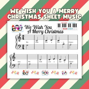 Partituras de We Wish You A Merry Christmas para principiantes, partituras navideñas, canciones para piano, enseñar piano, profesor de música, piano imprimible