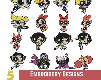 Motifs de broderie Powerpuff Girls, broderie machine, fichier de broderie Powerpuff Girls, motif de bulles d'anime, broderie machine