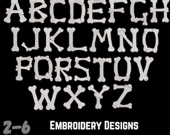 Skull Alphabet embroidery file alphabet embroidery font Bones Alphabet machine embroidery designs Alphabet Embroidery pattern 5 Sizes.