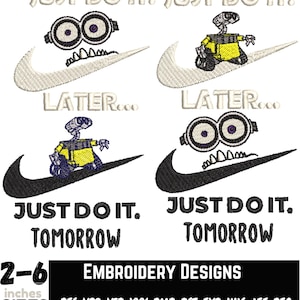 Può includere: Ricami con il logo Nike, le frasi "Just Do It", "Later..." e "Tomorrow" e personaggi dei cartoni animati. I disegni sono disponibili in misure da 5,08 cm a 15,24 cm.