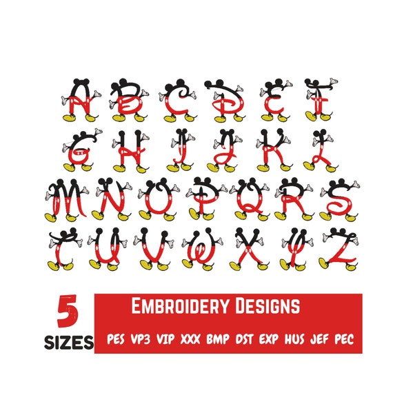 Mickey mouse Alphabet embroidery design Mickey mouse Letters and Mickey Mouse Font Machine embroidery design Embroidery design files.