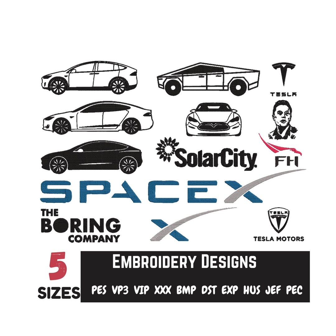 Elon Musk Embroidery Designs Tesla Embroidery Design Elon Musk Art ...