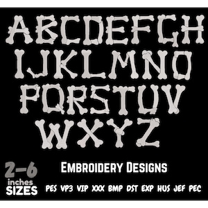 Skull Alphabet embroidery file alphabet embroidery font Bones Alphabet machine embroidery designs Alphabet Embroidery pattern 5 Sizes.