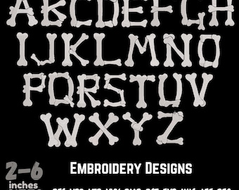 Skull Alphabet embroidery file alphabet embroidery font Bones Alphabet machine embroidery designs Alphabet Embroidery pattern 5 Sizes.