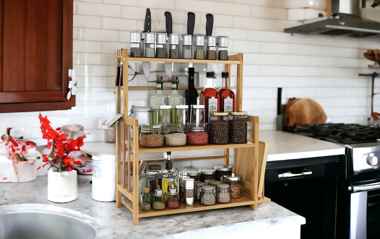 Kitchen Rack 3 Tier Bamboo Spice Rack Herb Jar Kitchen Shelf - Etsy