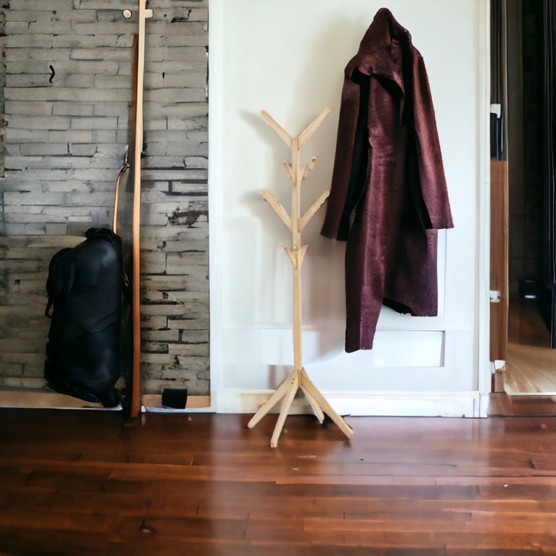 Coat Rack Stand Wooden Tree Coat Rack 8 Hooks Free Standing Hallway
