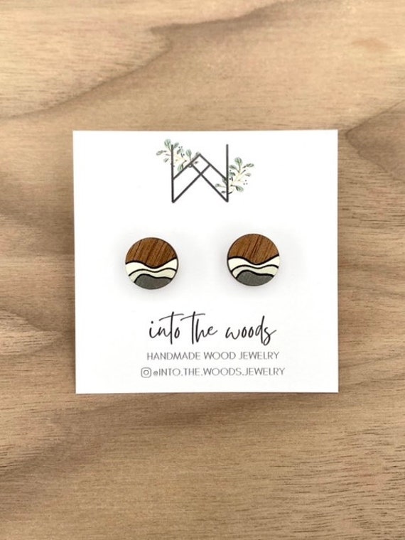 Stud Earrings Wooden Stud Earrings Post Earrings Handmade Etsy