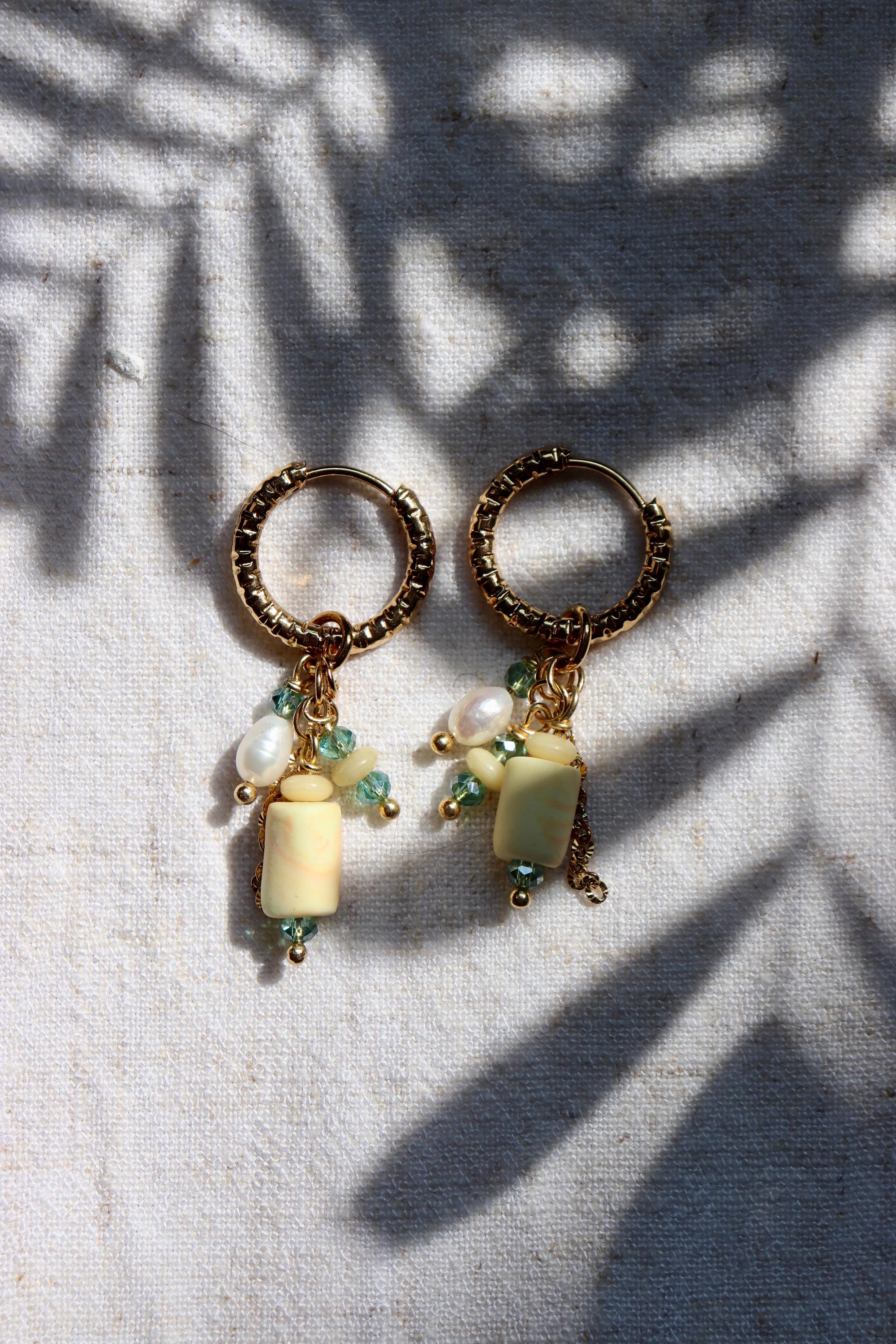 Boucles D'oreilles Pendantes En Fimo Rayées Multicolores - Dormeuses Acier - Neuves