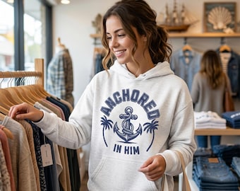 Anchored in Him Sweatshirt | Christian Sweatshirt | Minimal Anchor Faith Apparel