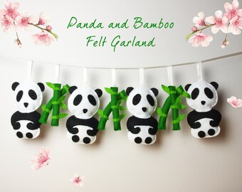 DIY Felt Kit Panda Garland, Panda and Bamboo Sew Your Own Felt Garland Kit, Panda Home Decor, Felt Panda Sewing Pattern