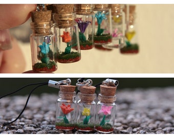 Tiny Origami in Bottle - Handmade Flower Lily Tulip - 1ml Glass