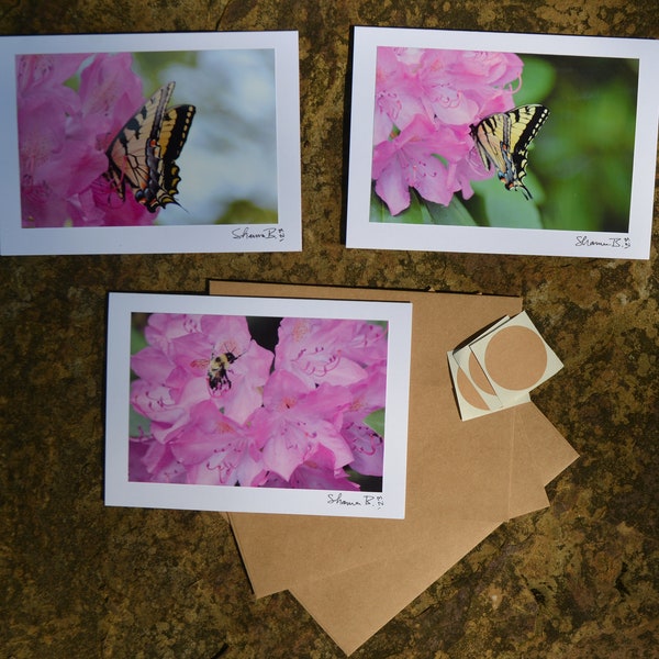 Monarch Butterfly | Rhododendron | Bumble Bee | Sharp Inkjet Glossy 4x6 Photo on 5x7 Folded Greeting Card | Thick Stock