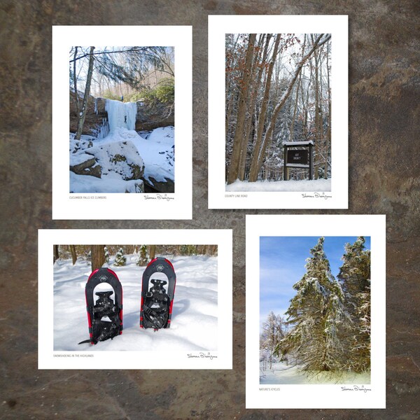 Photo Greeting Cards 5x7 Set of 4 Winter Laurel Highlands Got Snow Frozen Cucumber Falls Ice Climber Ohiopyle Snowshoes Laurel Highlands