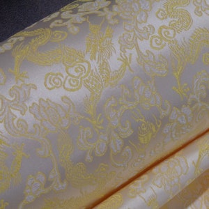 CREAM IVORY with GOLD Small Dragon - Jacquard Brocade Fabric 57”