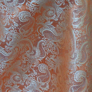 ORANGE with GOLD Metallic Paisley - Metallic Brocade Fabric 56"
