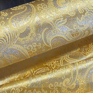 LIGHT Yellow GOLD with SILVER Metallic Paisley - Metallic Brocade Fabric 56"