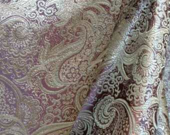 BROWN with GOLD Metallic Paisley - Metallic Brocade Fabric 46"
